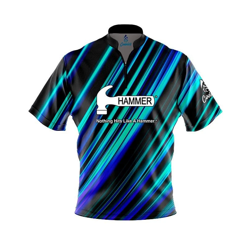 Hammer Blue Green Digital Stripes Fast Track CoolWick Bowling Jersey 1 Hammer Blue Green Digital Stripes Fast Track CoolWick Bowling Jersey