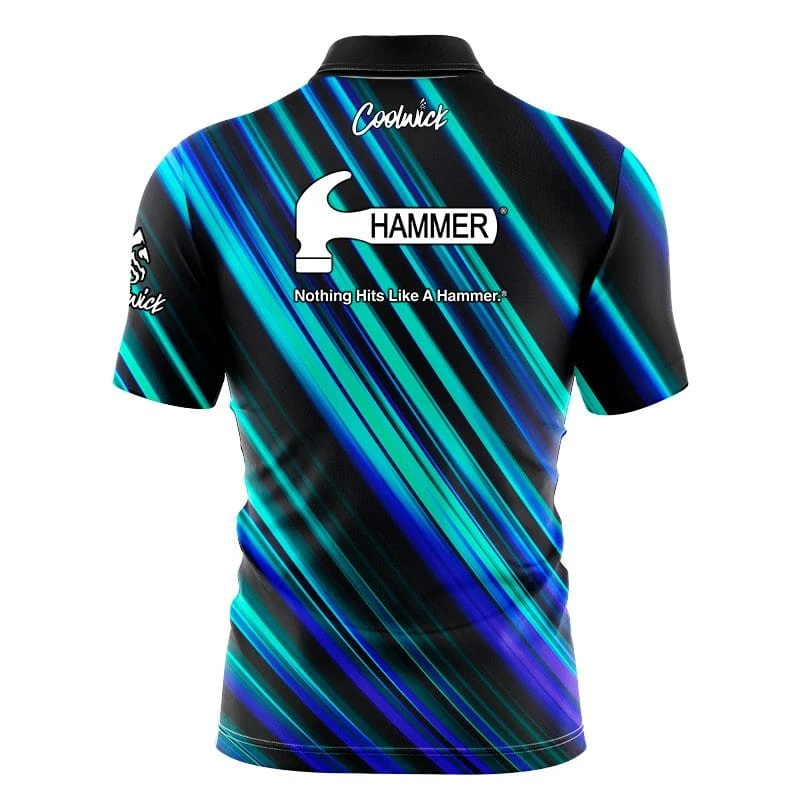 Hammer Blue Green Digital Stripes Fast Track CoolWick Bowling Jersey 2 Hammer Blue Green Digital Stripes Fast Track CoolWick Bowling Jersey - Image 2