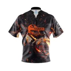 Hammer Flaming Rose Quick Ship CoolWick Sash Zip Bowling Jersey