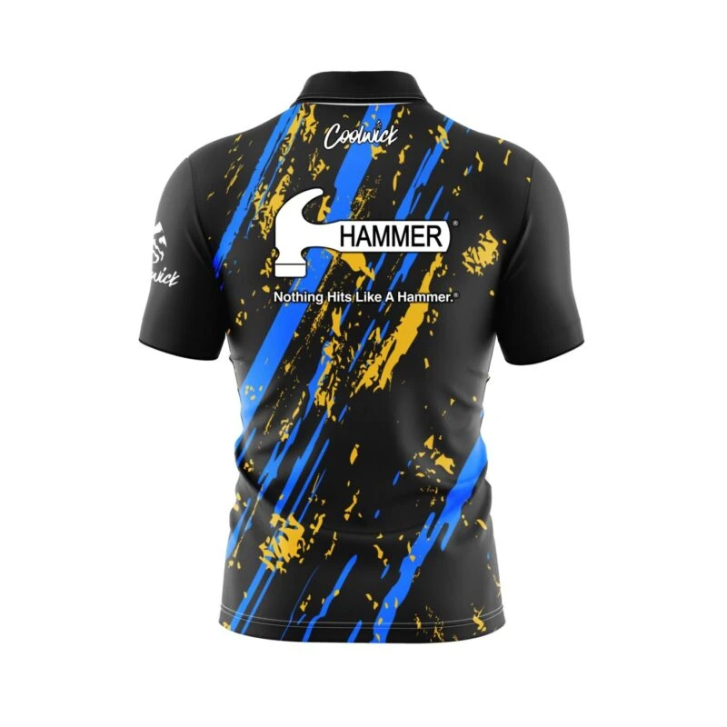 Hammer Gold Coal Quick Ship CoolWick Sash Zip Bowling Jersey 2 Hammer Gold Coal Quick Ship CoolWick Sash Zip Bowling Jersey - Image 2