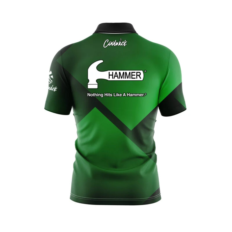 Hammer Green Blocks Quick Ship CoolWick Sash Zip Bowling Jersey 2 Hammer Green Blocks Quick Ship CoolWick Sash Zip Bowling Jersey - Image 2