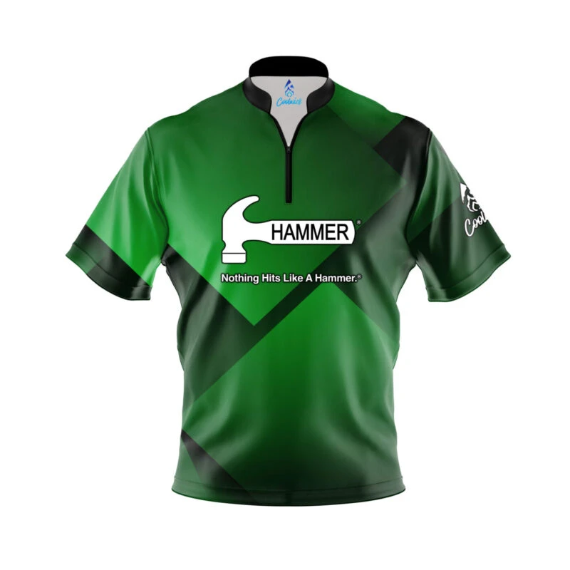 Hammer Green Blocks Quick Ship CoolWick Sash Zip Bowling Jersey 1 Hammer Green Blocks Quick Ship CoolWick Sash Zip Bowling Jersey