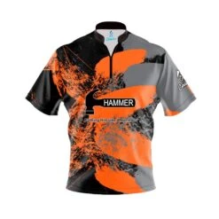 Hammer Orange Splash Quick Ship CoolWick Sash Zip Bowling Jersey