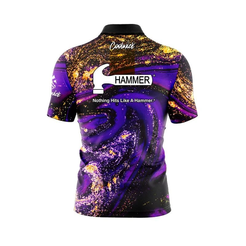 Hammer Purple Gold Liquid Marble Quick Ship CoolWick Sash Zip Bowling Jersey 2 Hammer Purple Gold Liquid Marble Quick Ship CoolWick Sash Zip Bowling Jersey - Image 2