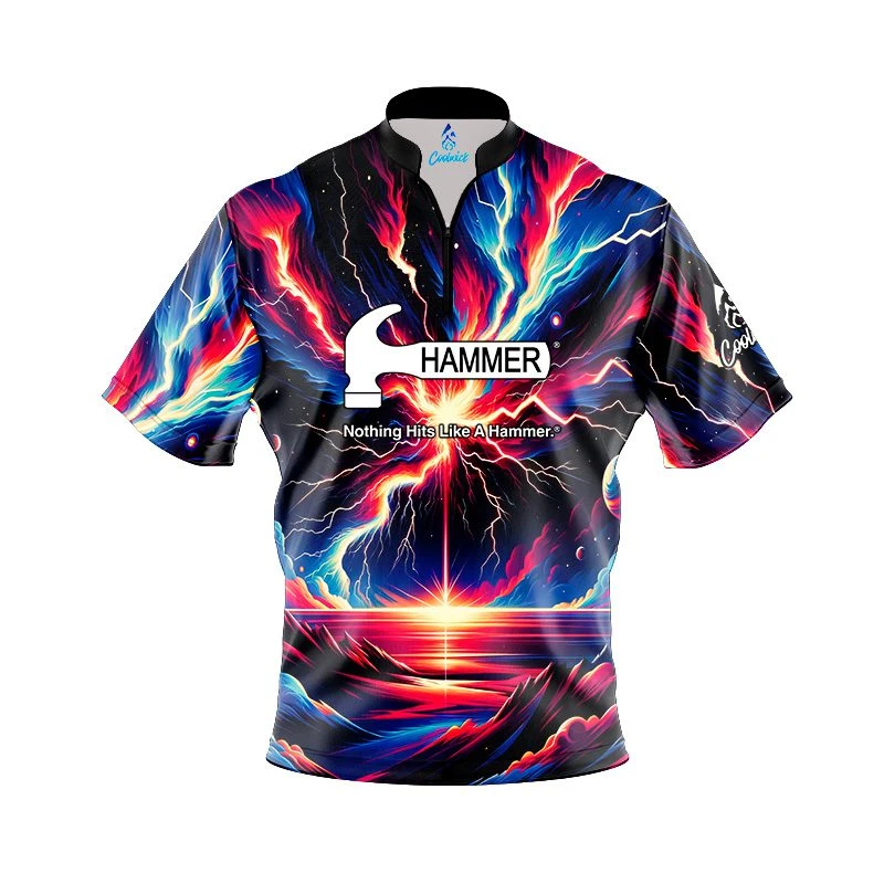 Hammer Strikes Quick Ship CoolWick Sash Zip Bowling Jersey 1 Hammer Strikes Quick Ship CoolWick Sash Zip Bowling Jersey