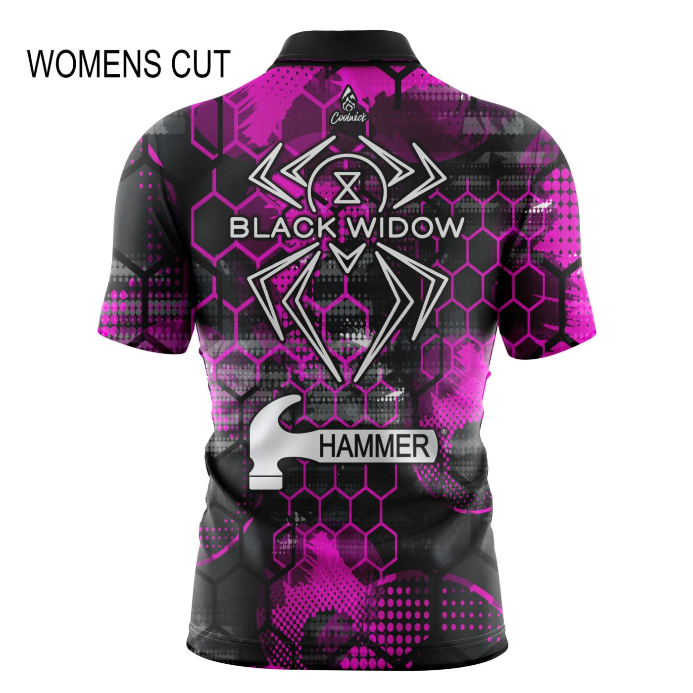 Hammer Black Widow Pink Honeycomb WOMEN’S Quick Ship CoolWick Sash Zip Bowling Jersey 2 Hammer Black Widow Pink Honeycomb WOMEN’S Quick Ship CoolWick Sash Zip Bowling Jersey - Image 2