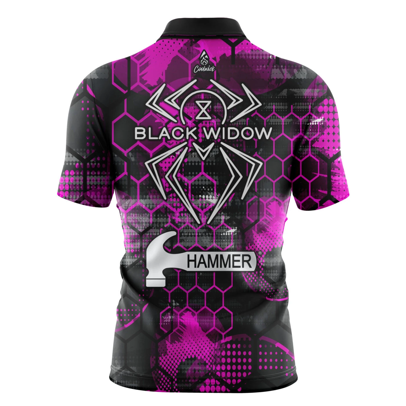 Hammer Black Widow Pink Honeycomb Quick Ship CoolWick Sash Zip Bowling Jersey 2 Hammer Black Widow Pink Honeycomb Quick Ship CoolWick Sash Zip Bowling Jersey - Image 2