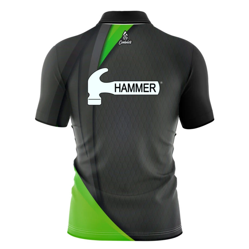 Hammer Carbon Green Quick Ship CoolWick Sash Zip Bowling Jersey 2 Hammer Carbon Green Quick Ship CoolWick Sash Zip Bowling Jersey - Image 2