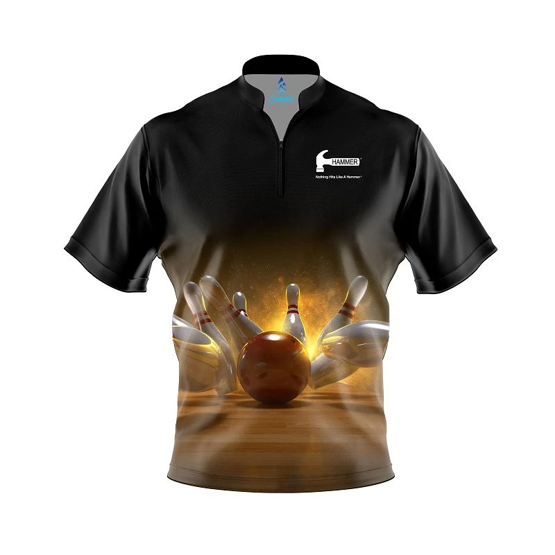 Hammer Strike Force Quick Ship CoolWick Sash Zip Bowling Jersey 1 Hammer Strike Force Quick Ship CoolWick Sash Zip Bowling Jersey
