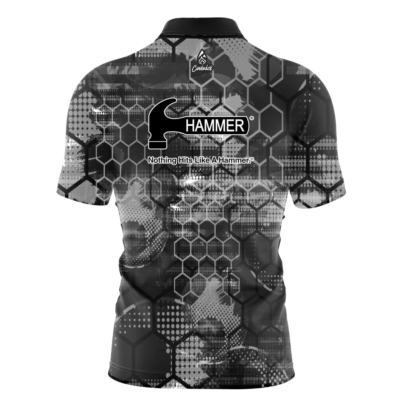 Hammer Blackout Honeycomb Quick Ship CoolWick Sash Zip Bowling Jersey 2 Hammer Blackout Honeycomb Quick Ship CoolWick Sash Zip Bowling Jersey - Image 2
