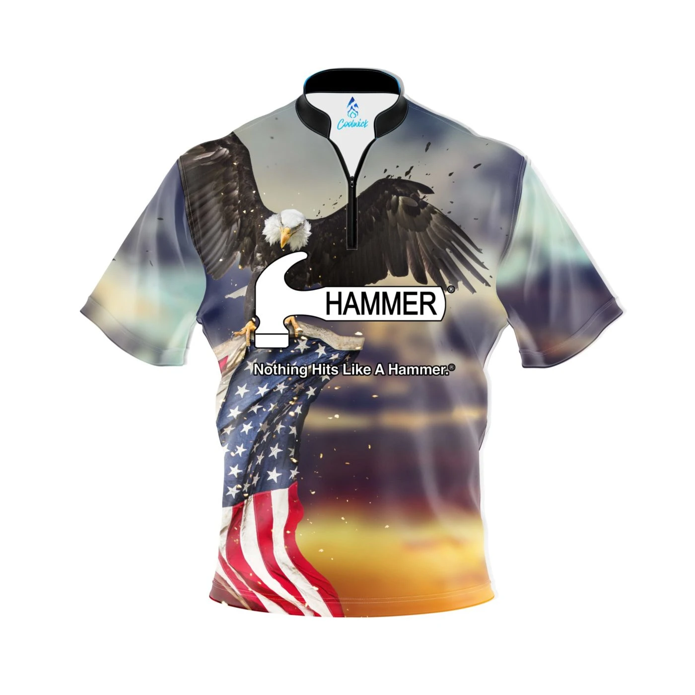 Hammer Sunset Eagle 2.0 Quick Ship CoolWick Sash Zip Bowling Jersey 1 Hammer Sunset Eagle 2.0 Quick Ship CoolWick Sash Zip Bowling Jersey