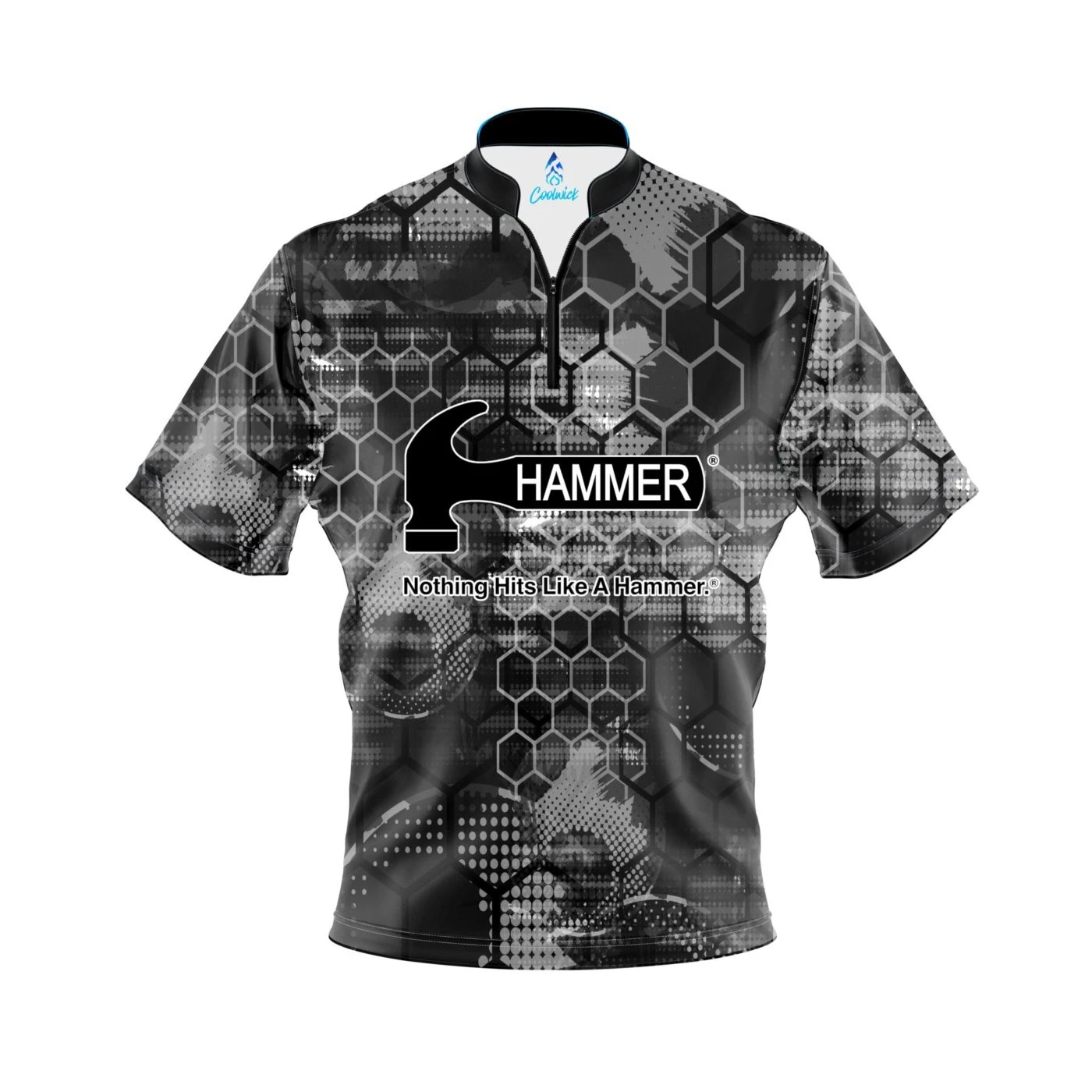 Hammer Blackout Honeycomb Quick Ship CoolWick Sash Zip Bowling Jersey 1 Hammer Blackout Honeycomb Quick Ship CoolWick Sash Zip Bowling Jersey