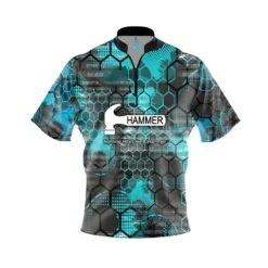 Hammer Teal Honeycomb Quick Ship CoolWick Sash Zip Bowling Jersey