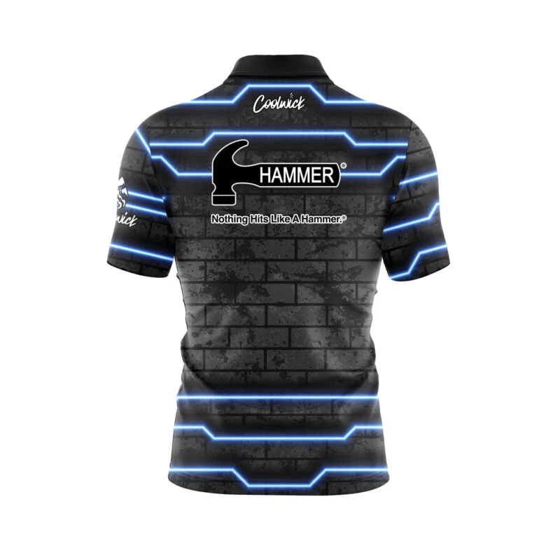 Hammer Blue Neon Quick Ship CoolWick Sash Zip Bowling Jersey 2 Hammer Blue Neon Quick Ship CoolWick Sash Zip Bowling Jersey - Image 2