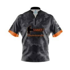 Hammer Grey Camo Quick Ship CoolWick Sash Zip Bowling Jersey